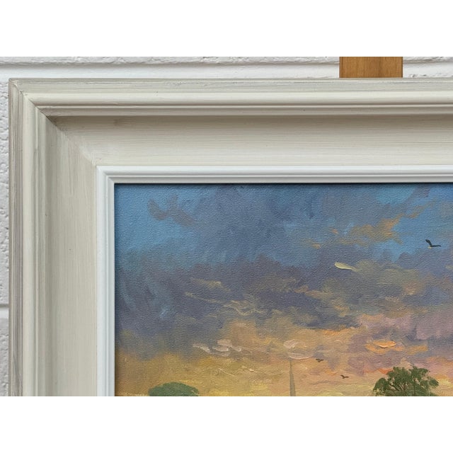 Sunrise at Village by River in the English Countryside with Church Spire & Birds 1985 Circa For Sale - Image 9 of 13