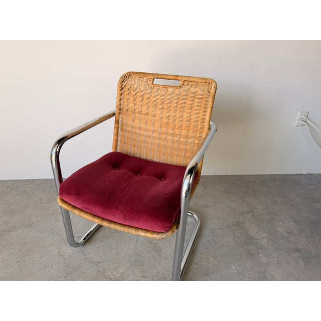 Mid Century Modern Harvey Probber Style Chrome & Cane Cantilever Arm Chairs For Sale - Image 9 of 17