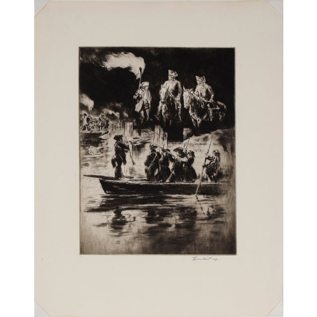"The Retreat From Long Island" - 1932 Etching On Paper Black and white etching titled "The Retreat from Long Island" (from...