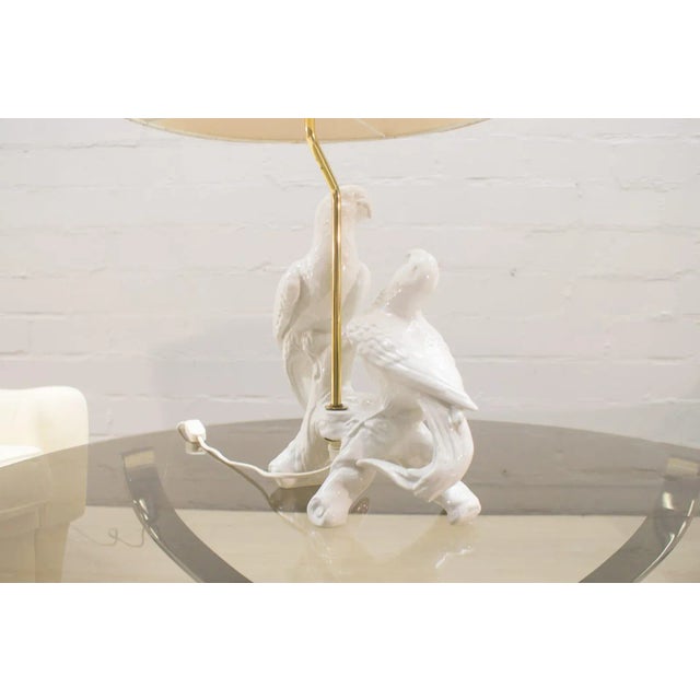 Ceramic White Ceramic Table Lamp with 2 Parrots, 1960s For Sale - Image 7 of 11