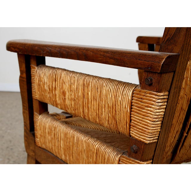 Bespoke Hand-Rushed Oak Lounge Chairs - a Pair For Sale In New York - Image 6 of 11