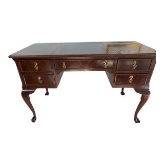 Vintage Georgian Style Mahogany Leather Top Writing Desk For Sale