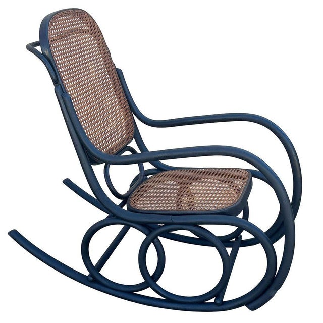 Early 20th Century Late Victorian Czechoslovakian Oak Scrolling Rocking Chair W/ Wicker Seat For Sale - Image 4 of 10