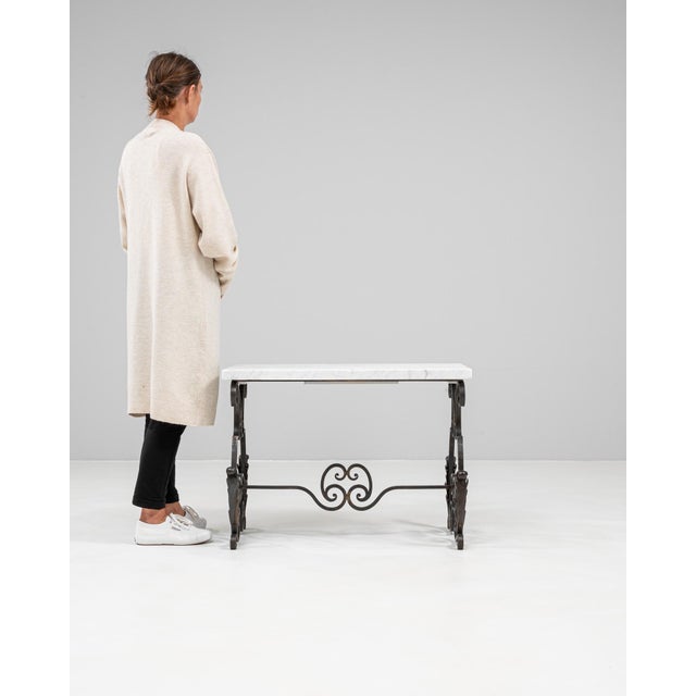 1950s French Cast Iron Side Table With Marble Top For Sale - Image 17 of 18