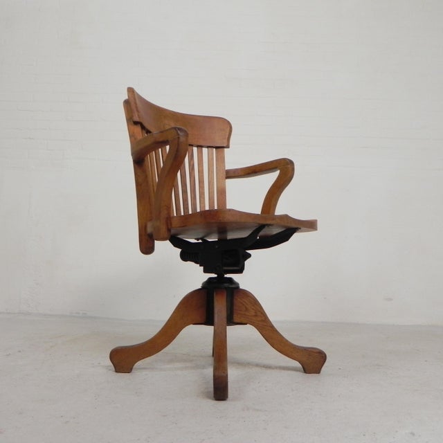 Wood Oak Office Chair with Adjustable Spring System and Height Adjustment, 1950s For Sale - Image 7 of 18