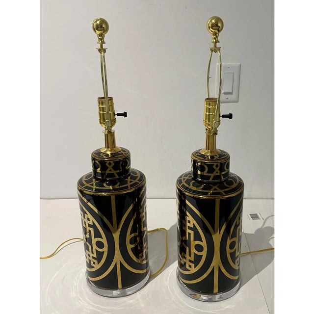 Table Lamps 1950s Gold on Black Mid-Century Modern - A Pair For Sale - Image 13 of 15