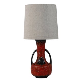 Mid 20th Century German Red Fat Lava Glazed Ceramic Table Lamp For Sale