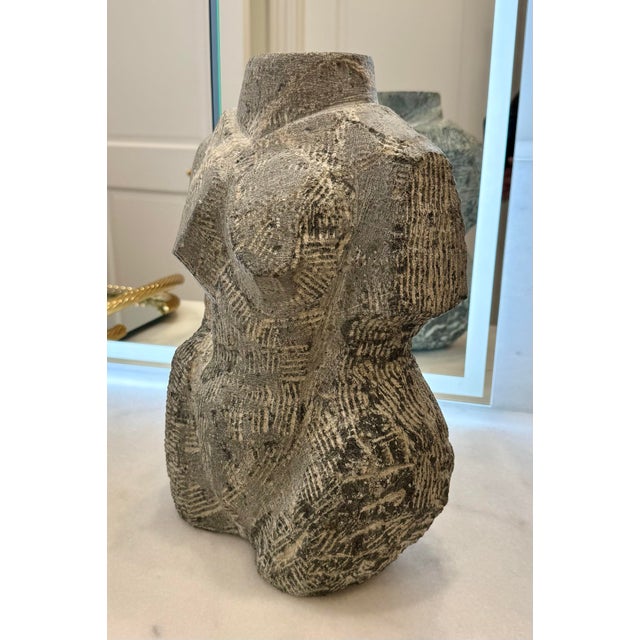 Abstract Vintage Hand-Carved Gray / Green Abstract Female Torso Sculpture For Sale - Image 3 of 7