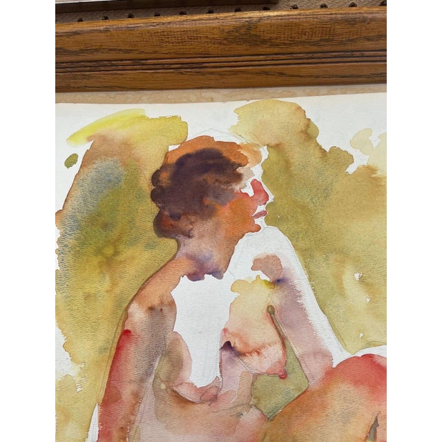 Abstract Vintage Abstract Nude Portrait Woman Possibly WaterColor on Paper With Pencil For Sale - Image 3 of 7
