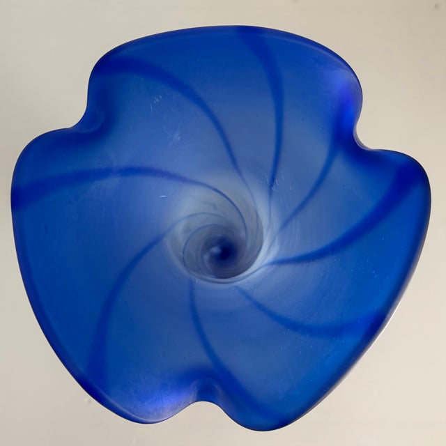 Tall Blue Satin Glass Trumpet Vase For Sale In Dallas - Image 6 of 8