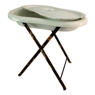 Authentic French European Enamel Baby Bath Tub or Bidet For Sale