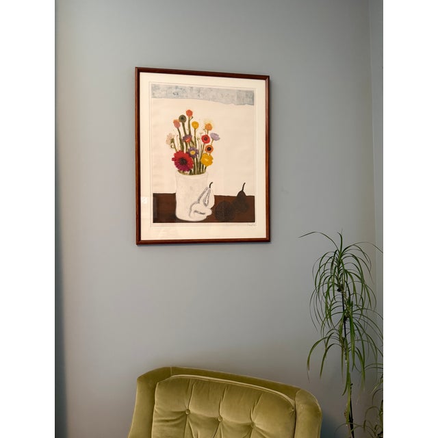 This still life engraving is one of a very limited edition of 30. It is cheerful representation of a vase of flowers with...