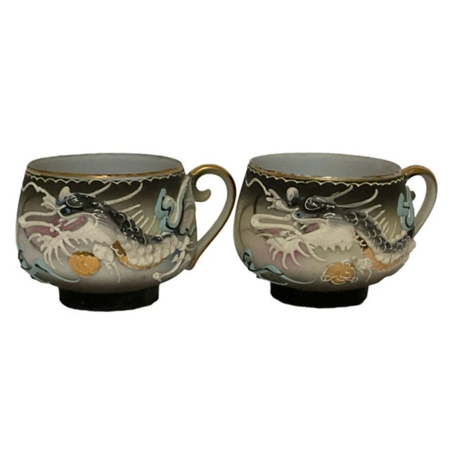 Ceramic Early 20th Century Japanese Lithophane Dragonware Moriage Teacups - 12 pcs For Sale - Image 7 of 9
