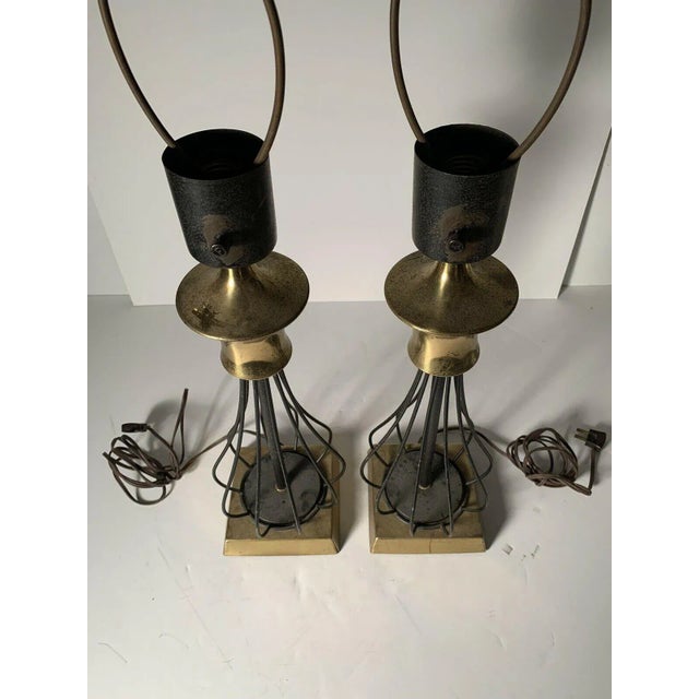Pair Vintage Mid-Century Modern MCM Accent Table Lamps. No makers mark. Likely by Lightolier. Vintage wear.