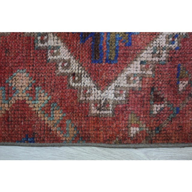 Textile 1960s Turkish Traditional Geometric Design Hand Knotted Small Red Oushak Rug For Sale - Image 7 of 13