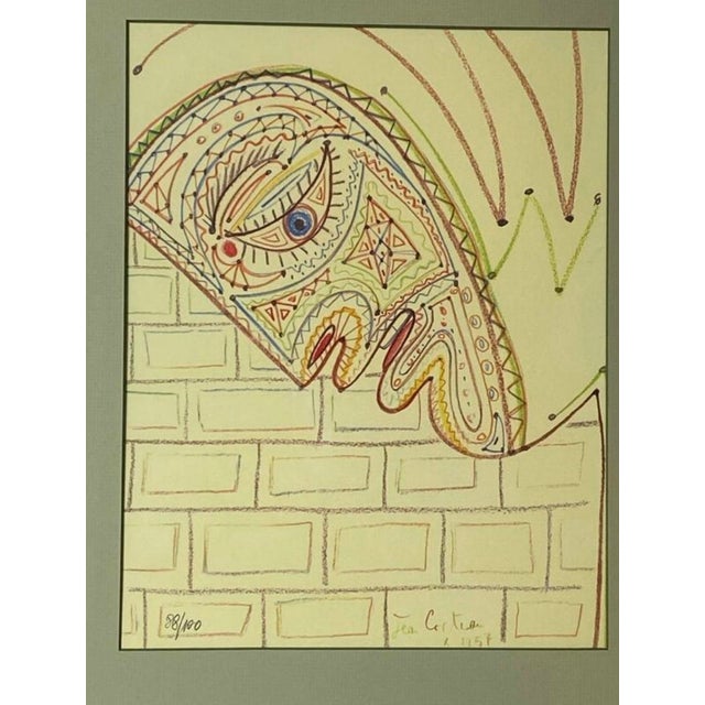Lithograph on vellum, Jean Cocteau (1889-1963), surrealist profile, 1957. Lithograph signed and dated. Frame dimensions:...