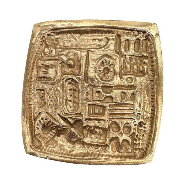 Paul Evans-style bronze cast door pull set with a distinct late 1960s Mid-century/Brutalist pattern across the front. This...