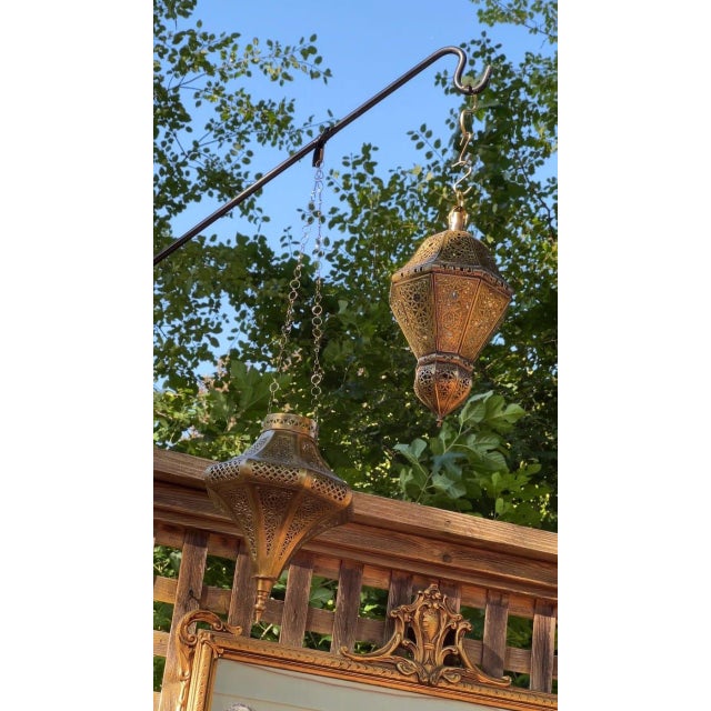 Handcrafted Moroccan Brass Lantern – Pierced Candle Light, Marrakech Artisan Decor, Boho Exotic Lighting For Sale - Image 10 of 10