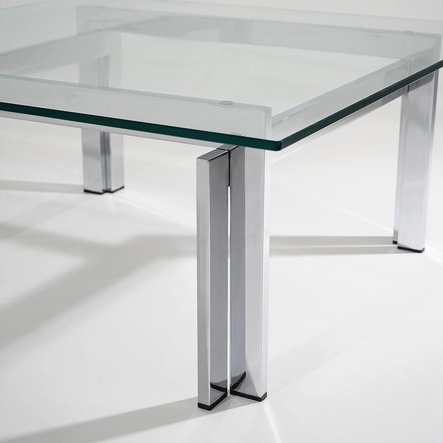 Silver Square Coffee Table in Glass and Steel, 1970s For Sale - Image 8 of 12
