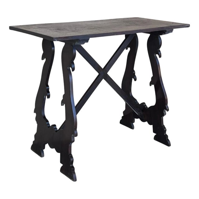 19th Century Ebonized Baroque Spanish Side Table with Lyre Legs For Sale