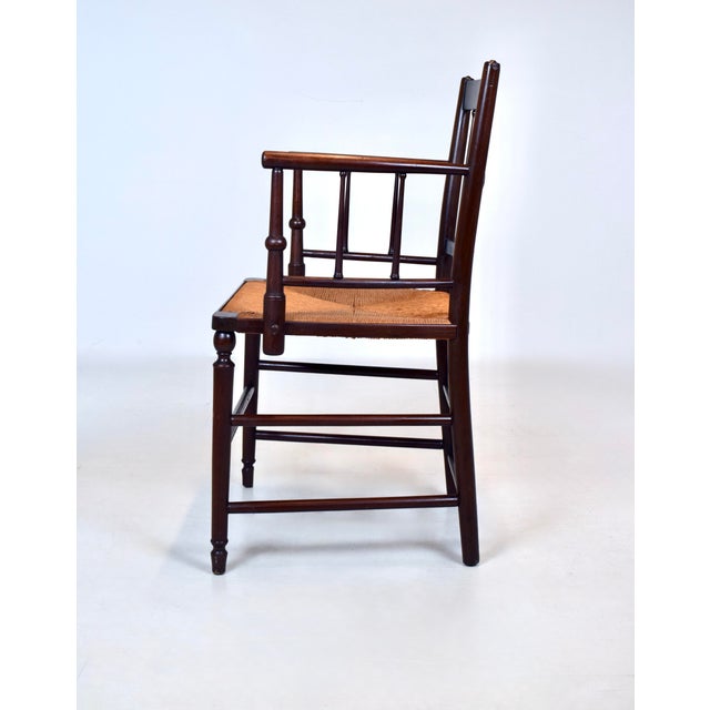 Wood Antique Country Regency Cross Back Armchair With Brunschwig & Fils Cushion For Sale - Image 7 of 13