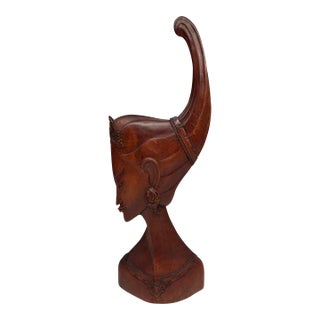 Mid-Century Balinese Art Deco Elongated Maiden Bust in Premium Hardwood For Sale
