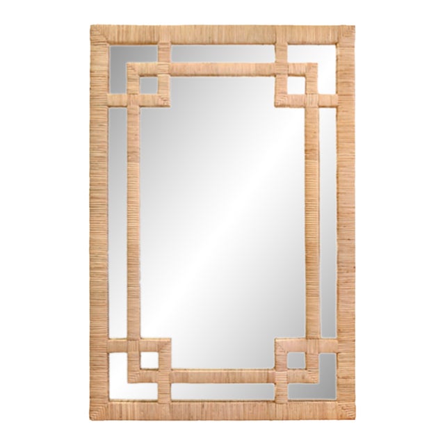Matthew Izzo Home Geneva Natural Rattan Framed Greek Key Design Wall Mirror For Sale