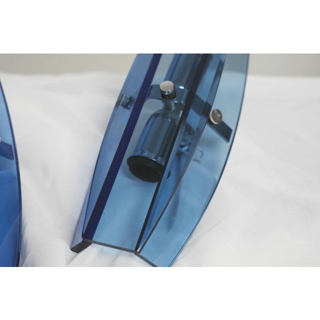 Mid-Century Modern Italian Faceted Blue Glass Veca Wall Sconces by Fontana Arte, 1980s, Set of 2 For Sale - Image 4 of 13
