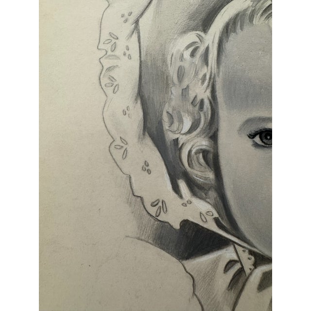 American 1940s Original Signed Graphite Illustration of Young Child in Bonnet, 11 × 9 In. For Sale - Image 3 of 6