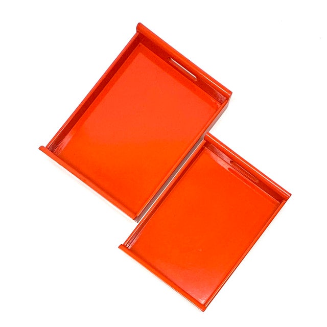 Vintage High Gloss Lacquer Red Nesting Trays - Set of 2 For Sale - Image 10 of 17