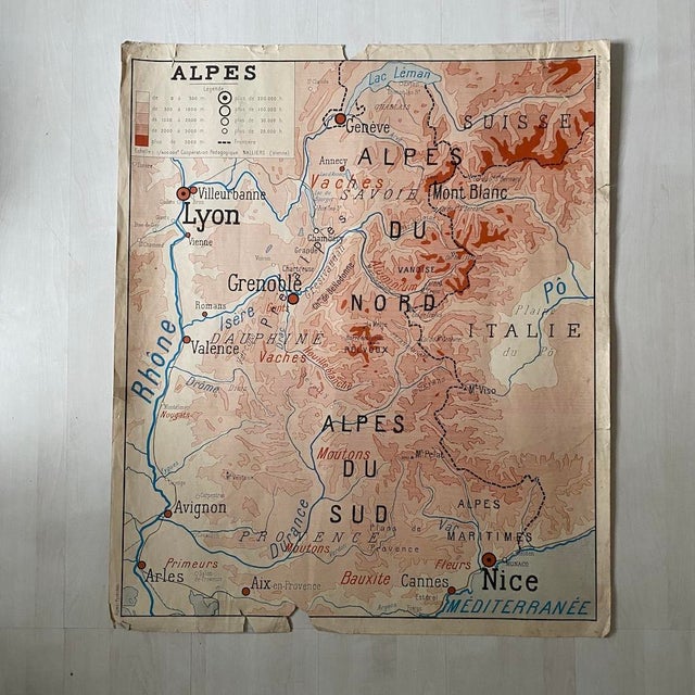 Vintage Double-Sided School Map of The Alps / the Pyrenees, 1950s For Sale - Image 11 of 11