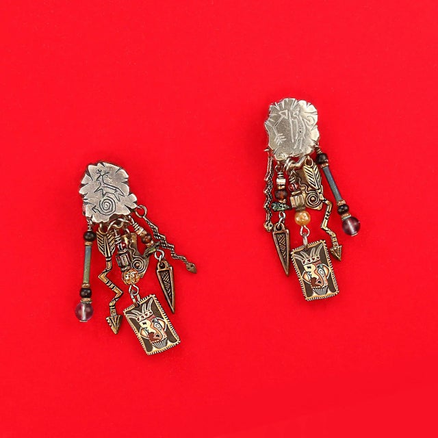 Metal Clip on Dangle Earrings - 2 Pieces For Sale - Image 4 of 5