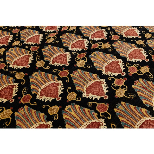 Cream Contemporary Hand-Knotted Wool Ikat Area Rug With Venetian Shell Motifs in Rust For Sale - Image 8 of 12