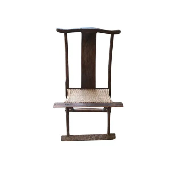 1920s Antique Chinese Folding Chair With Woven Fabric Seat, C. 1900 For Sale - Image 5 of 6
