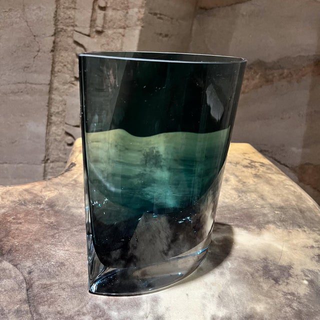 Murano 1960s Polish Lsa Crystal Glass Modernist Blue Gray Vase For Sale - Image 4 of 8