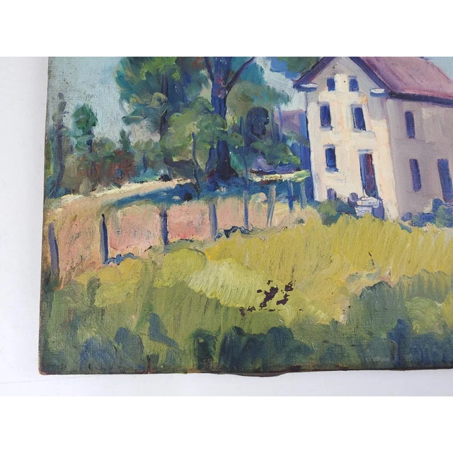 Early 20th Century Early 20th Century Distressed Farmhouse Landscape Painting For Sale - Image 5 of 7