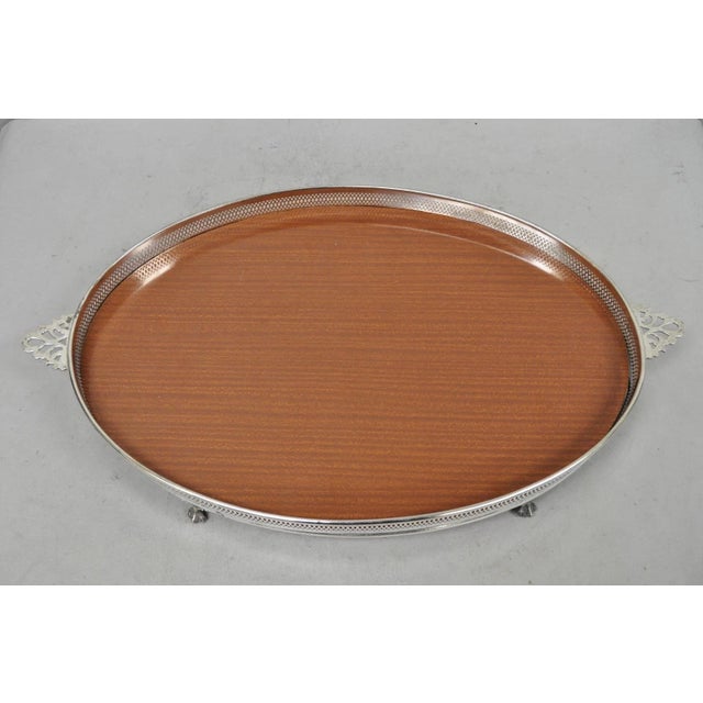 Vintage Eales 1779 Silver Plated Georgian Oval Formica Footed Bar Platter Tray For Sale - Image 4 of 15