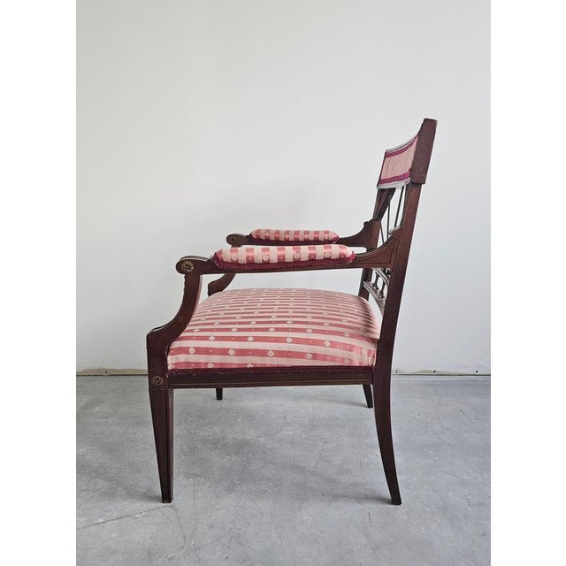 Antique French Empire Mahogany Armchair in Pink Striped Fabric, 1890s For Sale - Image 5 of 15