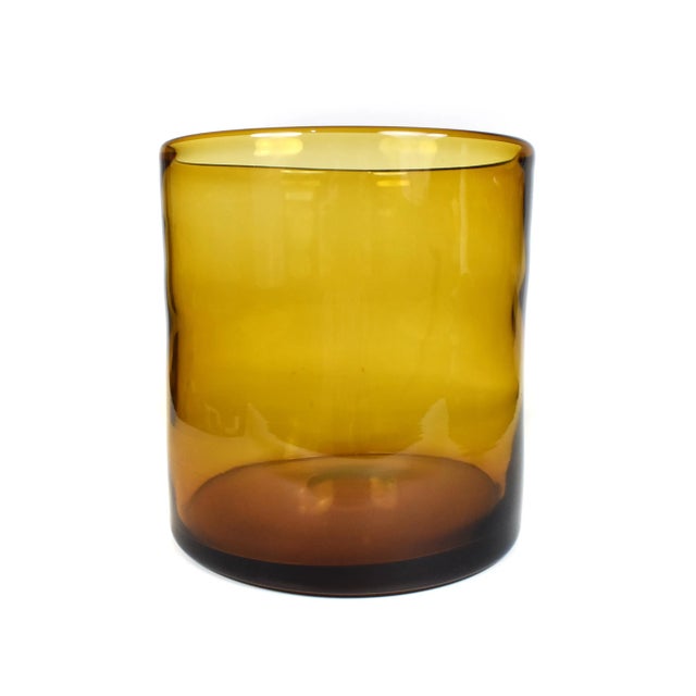 Mid 20th Century Handblown Amber Glass Cylinder Shape Vase For Sale - Image 6 of 6