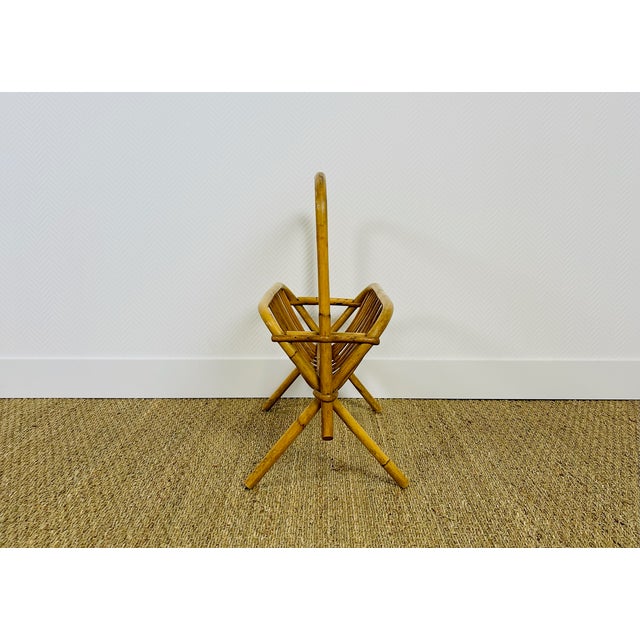 Beige Vintage Rattan Magazine Rack, 1960s For Sale - Image 8 of 11