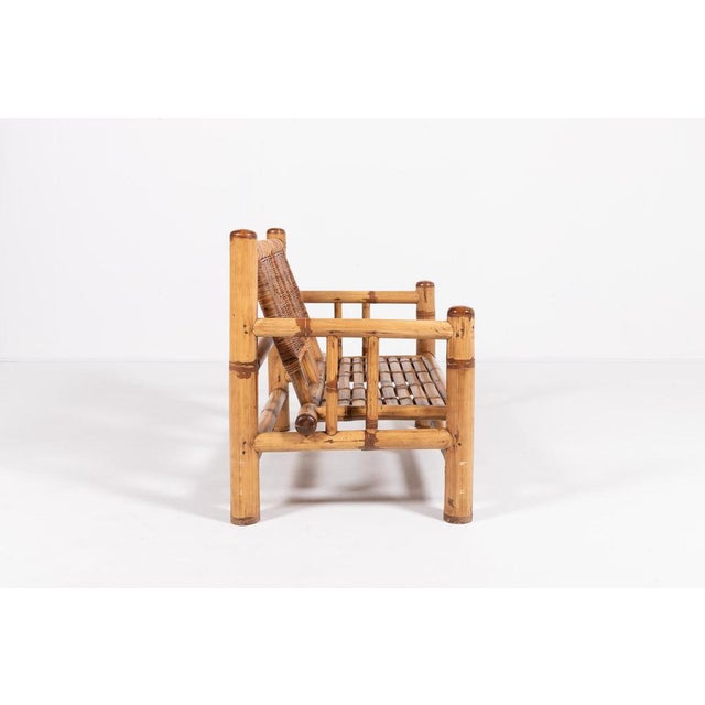Italian Modern Bamboo & Wicker Bench, 1970s For Sale - Image 4 of 15