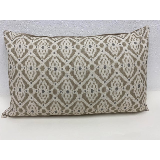 Pair of Large Bolster Pillows With a Classic Geometric Pattern in Tan & Blueish Gray - Made In UK. Measures 24" X 7" X 15"...