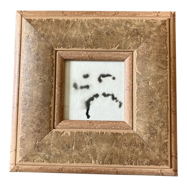 Contemporary Original Black & White Ink Abstract Running Figure Painting Chunky Distressed Finish Frame For Sale