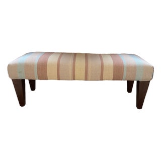 Vintage 1960s Ralph Lauren Inspired Wool Kilim Style Three Seat Upholstered Bench For Sale