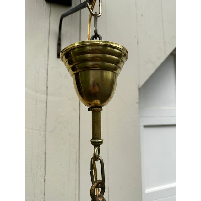 1920s Vintage Brass Hanging Fixture With Vintage Shade For Sale - Image 5 of 7