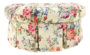 Drexel Large Tufted Floral Upholstery 35” Diameter Ottoman Foot Stool Bench MINT