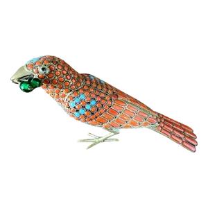 Beautiful Bronze Handmade Decorative Bird Figurine W/in-Laid Pure Turquoise & Red Coral