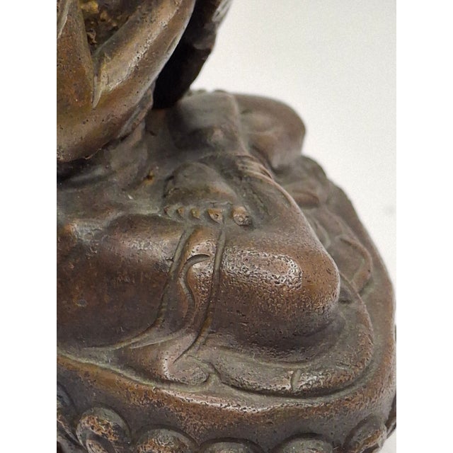 18thC Tibetan Bronze Lama Statue - Heavy 10oz Portrait Monk Dharmachakra Mudra For Sale - Image 13 of 18