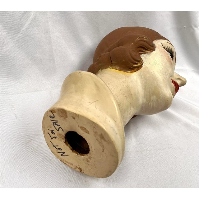 Brown Mid-Century Hand Painted Woman's Head Hat Stand For Sale - Image 8 of 8