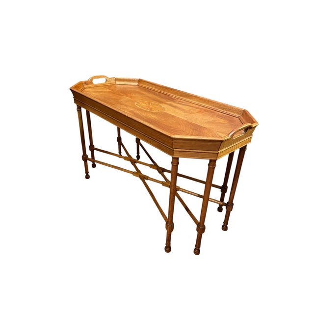 Traditional Vintage Drexel Floral Marquetry Inlay Cocktail Coffee Fixed Tray Table For Sale - Image 3 of 12